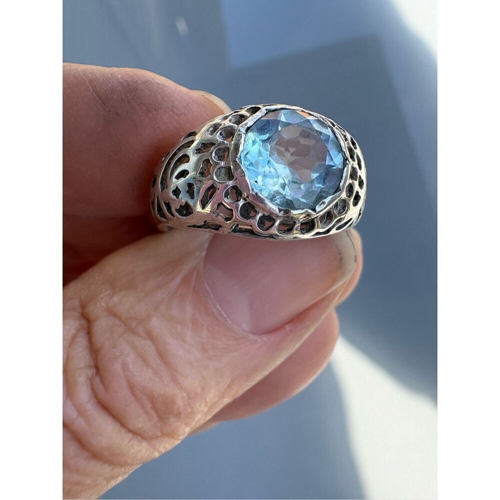 Ring, Blue Topaz and Sterling Silver Ring, size 8, Handmade, Artisan
